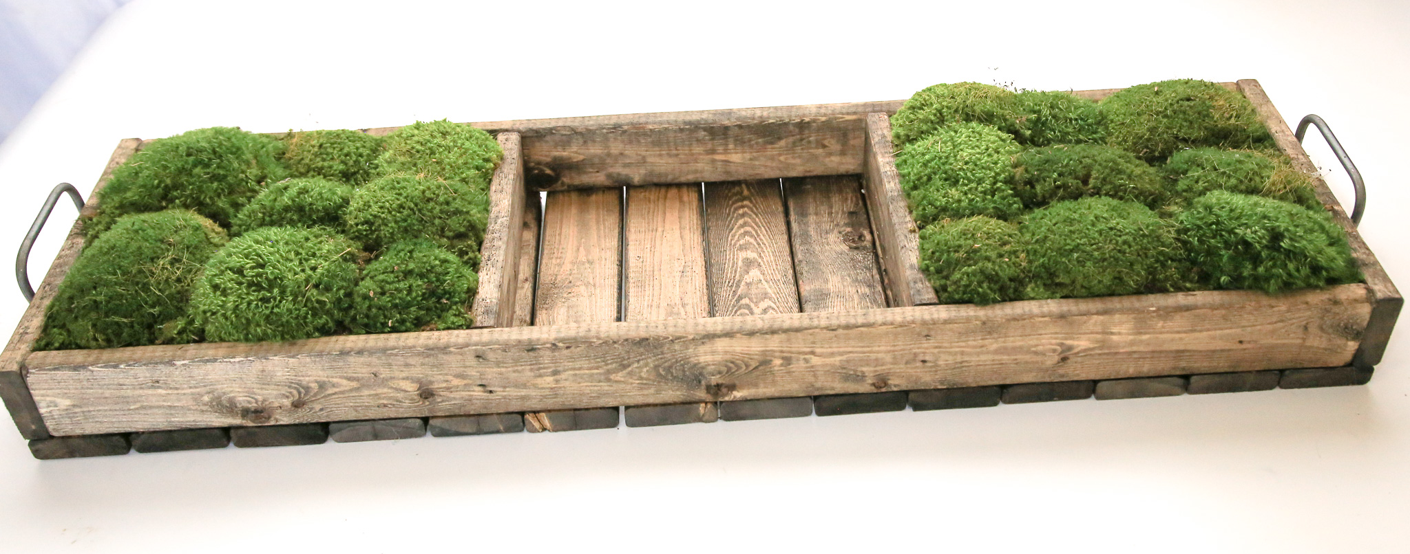 Two Compartment Mossed Wood Tray